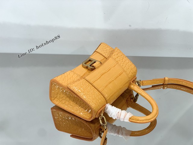 Balenciaga專櫃爆款xs橙色鱷魚紋手提女包 巴黎世家經典Hourglass沙漏包 fyj1040